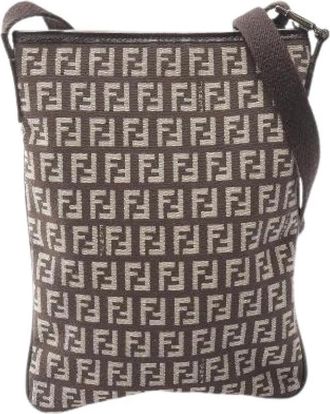 Fendi Pre-owned Zucchino Canvas Leren Schoudertas - Dames - Vintage Schoudertas - Bruin - ONE Size - Leer - Vintage