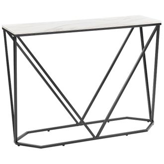 Beliani Beliani - Consola Blanco Negro 100 X 30 Cm Mdf Efecto M&aacute;rmol Dormitorio Recibidor Hazen