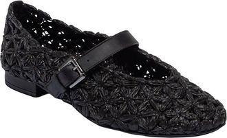 Bernardo Borden Raffia Leather Mary Jane Flat