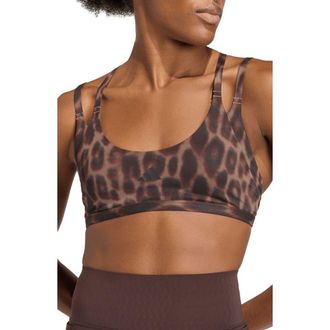 adidas Optime Leopard Strappy Light Support Climacool Sports Bra in Earth Strata/Black/Print at Nordstrom Rack, Size Medium