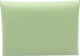Herm&egrave;s Green Chevre Leather Coin Purse/Coin Case (Pre-Owned)