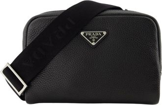 Prada Cross Body Bags, male, Black, ONE SIZE, Leather shoulder bag