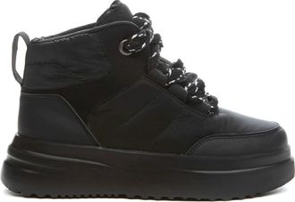 Crosby Zwarte Gesloten Booties Dames Enkellaarzen - Dames - Veterlaarzen - Zwart - 36 EU - Wol - Schoenen