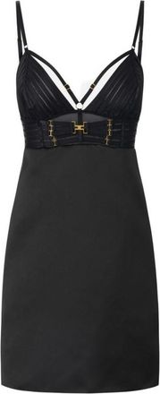 Elisabetta Franchi Black Solid V Neck Mini Dress