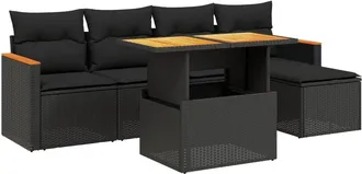 vidaXL Set De Sof&aacute;s De Jard&iacute;n 6 Piezas Y Cojines Rat&aacute;n Sint&eacute;tico Negro Vidaxl