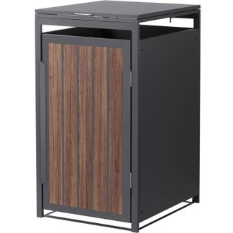 ML Design Ml-design Cobertizo Para Ocultar Cubo De Basura 240l Roble Antracita Oscuro 68x80x120cm Acero Caseta Para Jard&iacute;n Contenedor Exterior Caja Con Tapa Aba