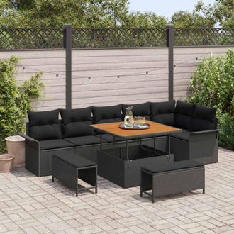 vidaXL Conjunto De Sof&aacute; De Jard&iacute;n 9 Pcs Negro Rat&aacute;n Sint&eacute;tico Vidaxl
