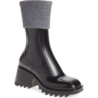 Chlo&eacute; Betty Rib Cuff Waterproof Rain Boot in Black at Nordstrom, Size 8Us