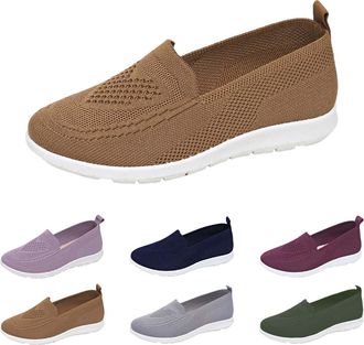 Generic Womens Trainers Slip on Ladies Walking Shoes Woven Lightweight Breath Mesh Sneakers Mesh Sneakers Comfortable Casual Shoes Running Workout Sneaker (Br