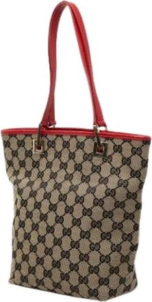 Gucci Pre-owned Canvas Tote Bag - Dames - Vintage Shopper - Beige - ONE Size - Leer - Vintage