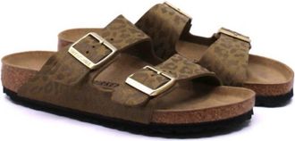 Birkenstock Womens Arizona Sandals In Leo Khaki