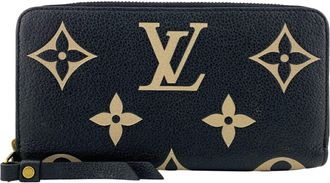 Louis Vuitton Beige Black Leather Long Wallet (Bi-Fold) (Pre-Owned)