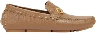 Fendi Schoenen, Heren, Beige, 41 EU, Leer, FF Metalen Driving Loafers