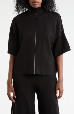 Max Studio Elbow Sleeve Mock Neck Sweater in Black/Ivory at Nordstrom Rack, Size X-Small