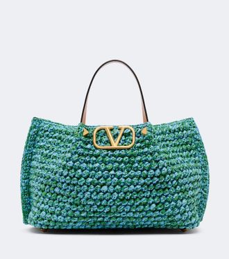 Valentino Garavani VLogo Medium raffia-effect tote bag