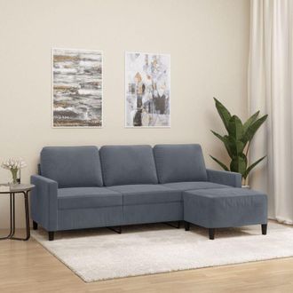 vidaXL Vidaxl - Sof&aacute; De 3 Plazas Con Taburete De Terciopelo Gris Oscuro 180 Cm