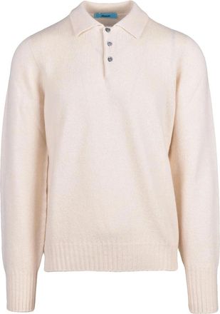 Drumohr Cream Lambswool Ribbed Polo Shirt