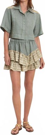 Greek Archaic Kori Classic Triangle Cropped Pleates Shirt In Sage-Gold