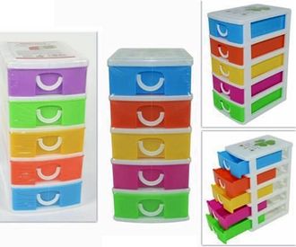 Trade Shop Trade Shop - Cassettiera In Plastica A 5 Cassetti Contenitori 18,5x13x9 Colorata Portaoggetti