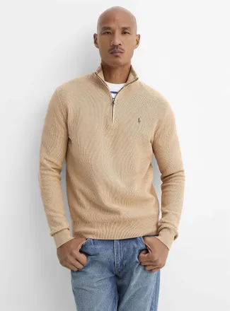 Polo Ralph Lauren Polo Shirt Ralph Lauren - Mens Honeycomb-stitch zip-neck sweater