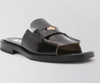 Moschino slides open toe flat sole gold tone