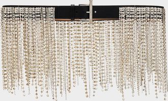 Alexander McQueen T-Bar Crystal Fringe Leather Belt