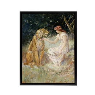 Artery8 Frederick Stuart Church Lady & the Tiger Framed Canvas Art Print | Size: W24 x H32