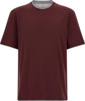 Brunello Cucinelli T-shirt met dubbele laag - Heren - T-shirts - Rood - M - Katoen - Tops