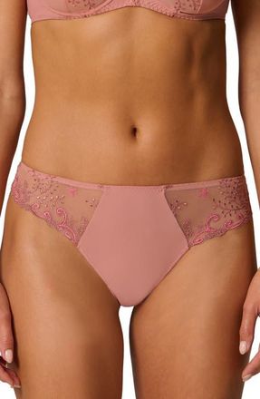Simone P&eacute;r&egrave;le Delice Embroidered Thong in Smokey Pink at Nordstrom, Size X-Small