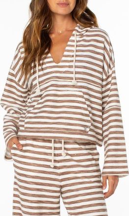 Roxy Rich Coast Stripe Hooded Sweatshirt in Brownie at Nordstrom, Size X-Large