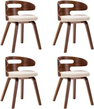 vidaXL Vidaxl - Sillas De Comedor 4 Uds Madera Curvada Y Cuero Sint&eacute;tico Crema