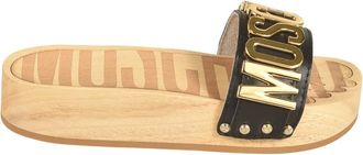 Moschino Sandalen van kalfsleer en hout - Dames - Sandalen - Zwart - 38 EU - Leer - Schoenen