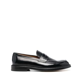 Doucal's Loafers, male, Black, Size: 10 1/2 US Classic Black Horse Penny Loafers