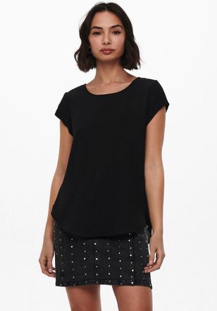 Only Kurzarmbluse ONLY ONLVIC - feminines Blusenshirt in lockerer Form, Damen, Gr. 34, schwarz, Web, Obermaterial: 97% Polyester, 3% Elasthan, unifarben, r