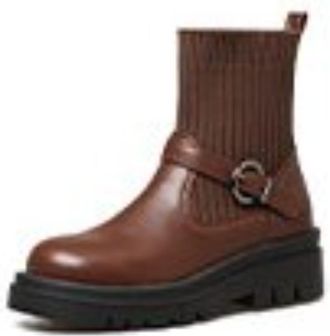 Generic Womens Retro Sock Ankle Boots With Chunky Lug Sole Buckle Strap Comfortable Slip-Resistant Durable For Casual Daily Streetwear Fall Winter,Brown,5.5 U