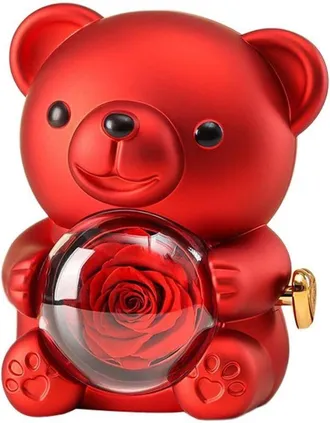 OEM Oso De Peluche - Rosa Conservada Roja Bajo Domos Transparente - Caja Joyero Oculta - Regalo Rom&aacute;ntico Para San Valent&iacute;n - Unidad