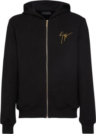 Giuseppe Zanotti Hooded Sweatshirt van Katoen met Ritssluiting- Ronde Hals en Lange Mouwen - Heren - Vesten met rits - Zwart - M - Katoen - Hoodies & sweatvesten