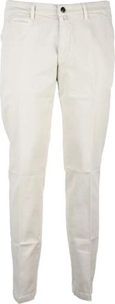 BRIGLIA 1949 Slim Fit White Cotton Stretch Trousers With Minimalistic Design