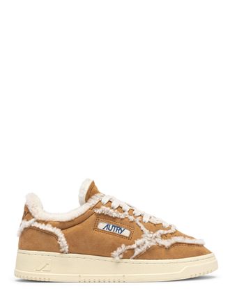 Autry Cognac Suede Low-Top Sneakers with Shearling Trim