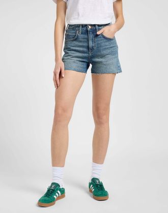 Lee Straight-Jeans LEE Lee Jeansshorts Rider Short 3In, Damen, Gr. 25, N-Gr, blau, Obermaterial: 67% Baumwolle CO. 32% Lyocell CLY. 1% Elasthan EL., Jeans