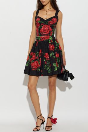 Dolce & Gabbana Cotton Skirt With Floral Motif, Womens, Black