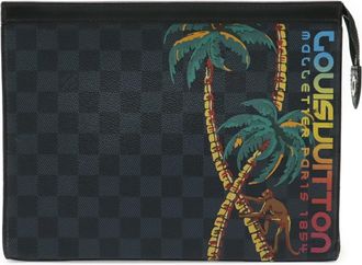 Louis Vuitton Black Blue Galle Damier Canvas Clutch Bag Pochette (Pre-Owned)