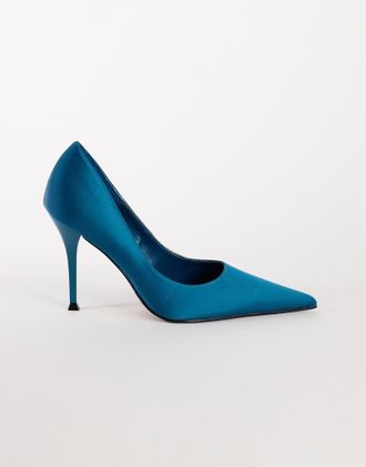 Topshop Alexander d&eacute;collet&eacute; con tacco alto in raso verde petrolio-Blu