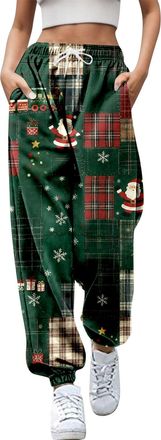 Generic Christmas Joggers for Women UK Funny Print Holiday Sweatpants High Waist Baggy Trousers Oversized Xmas Drawstring Jogging Pants Ladies Gym Walking Spo