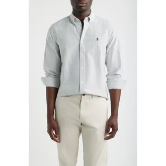 Nordstrom Sailboat Emblem Cotton Button-Down Oxford Shirt in Green Even Stripe at Nordstrom, Size Xx-Large