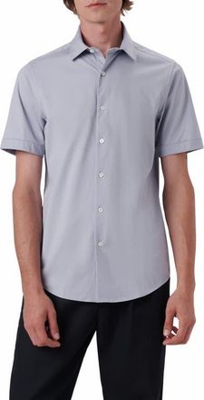 Bugatchi Miles OoohCotton Solid Short Sleeve Button-Up Shirt in Platinum at Nordstrom, Size X-Large