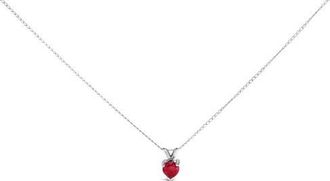 House of Brilliance 14K Gold 5X5 MM Heart Shaped Gemstone Solitaire Pendant Necklace in Red Ruby | White at Nordstrom