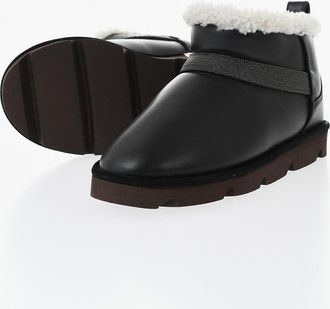 Brunello Cucinelli Stivaletti in Pelle con Inerno in Pelliccia e Strass Brunello Cucinelli