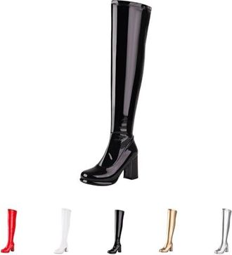 Bottines Cuissardes Dream Pairs Pour Femmes - Hauteur Genou - Doublure Fourrure - Talon 7.6 Cm - Noir