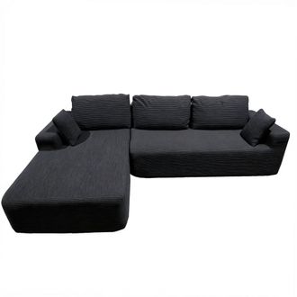 Concept Usine Sof&aacute; esquinero de 3 plazas de terciopelo acanalado gris antracita
